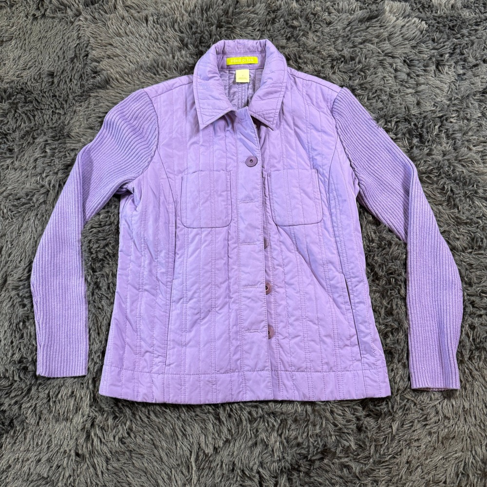 Sigrid Olsen Womens Small Purple Quilted Mixed Media Ribbed Knit Sleeve Jacket